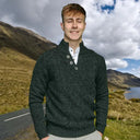 A20310 ATLANTIC MARL Men's Aran Cable Button Collar Sweater Gaelsong
