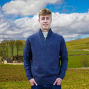 A20311 Men's Aran Fisherman Irish Zip Sweater Indigo Marl Gaelsong