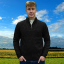 A20311 Men's Aran Fisherman Irish Zip Sweater in Dark Black Colour Gaelsong