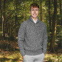 A20312 Men's Buttoned Shawl Neck Aran Fisherman Sweater Black Gaelsong