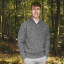A20312 Men's Buttoned Shawl Neck Aran Fisherman Sweater Black Gaelsong