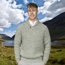 A20312 Men's Buttoned Shawl Neck Aran Fisherman Sweater Oatmeal Gaelsong