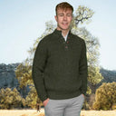 A20313 Green Buttoned Men's Fisherman Knit Jumper Black Forest Marl Gaelsong