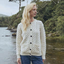 A20319 Color NATURAL WHITE Cable Knit SuperSoft Merino Wool Lumber Jacket Lifestyle Gaelsong