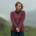 A20321 Color JAM RED SuperSoft Merino Chunky Cable Knit Cardigan Lifestyle Gaelsong