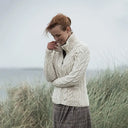 A20321 Color NATURAL WHITE SuperSoft Merino Chunky Cable Knit Cardigan Lifestyle Gaelsong