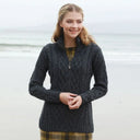 A20322 Color CHARCOAL Premium Merino Long Aran Knit Cardigan Gaelsong