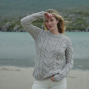A20323 MISTY GREY Color SuperSoft Merino Oversized Cable Knit Sweater Lifestyle Gaelsong