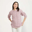A20323-PINK SuperSoft Merino Cable Knit Aran Sweater Gaelsong