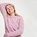A20323 Color SOFT PINK SuperSoft Merino Oversized Cable Knit Sweater Front View Gaelsong