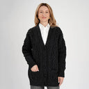 A20324 CHARCOAL Colour Chunky Cable Knit Boyfriend Cardigan Close Buttons Style Gaelsong
