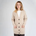 A20324 PARSNIP Colour Chunky Cable Knit Boyfriend Cardigan Open Front Style Gaelsong