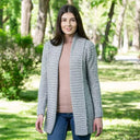 A20326 GREY Ladies Cable Knit Open Front Cardigan Lifestyle Gaelsong