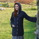 A20328 CHARCOAL Women's Hooded Merino Wool Long Cardigan Lifestyle Gaelsong