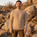 Gents Woollen Irish Fisherman's Ribbed Sweater Parsnip Front Gaelsong