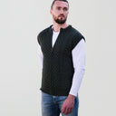 Men's Traditional Merino Wool Aran Green Gilet Gaelsong