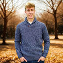Men's Irish Knit Fisherman Sweater with Shawl Neck Midnight Marl Gaelsong