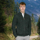 Men's Irish Wool Ribbed Knit Zip Cardigan Atlantic Marl Gaelsong