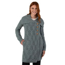 Merino Wool Long Cardigan with Aran Patterns Misty Blue Gaelsong