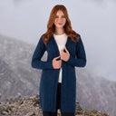 Merino Wool Aran Cable Knit Long Coat Ocean Blue Lifestyle Gaelsong
