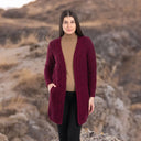 Merino Wool Aran Cable Knit Long Coat Wine Gaelsong