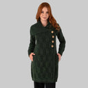 Merino Wool Long Cardigan with Aran Patterns Army Green Gaelsong