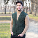 A40172 ARMY GREEN Colour Irish Wool Waistcoat with Pockets Lifestyle Gaelsong