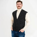 A40172 Irish Wool Waistcoat with Pockets Charcoal Gaelsong