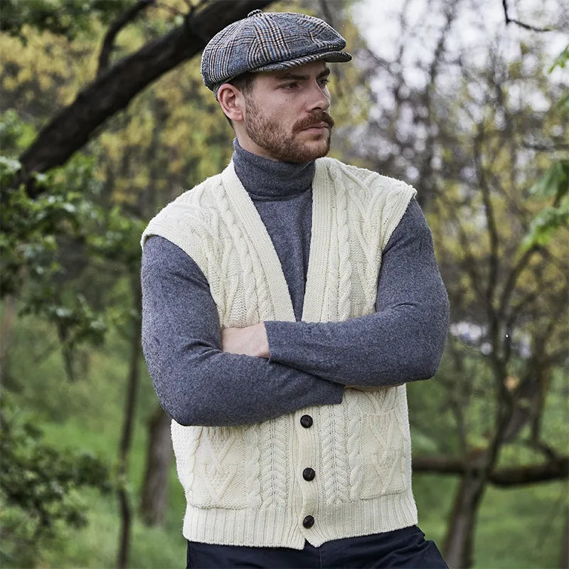 Irish Aran Cable Knit Sleeveless Vest With Pockets | Celtic
