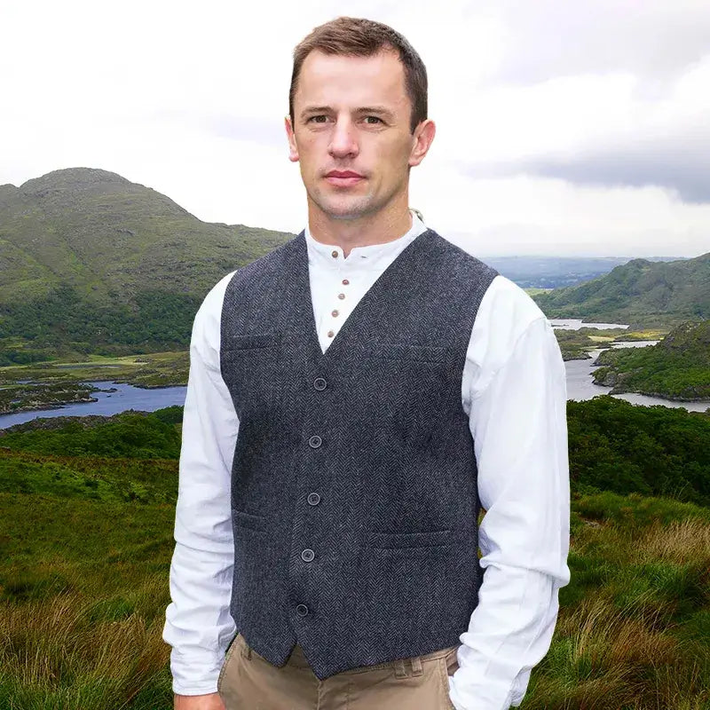 Gents' Irish Tweed Grey Herringbone Waistcoat | Gaelsong – GaelSong Gents' Irish Tweed Grey Herringbone Waistcoat | Gaelsong – GaelSong