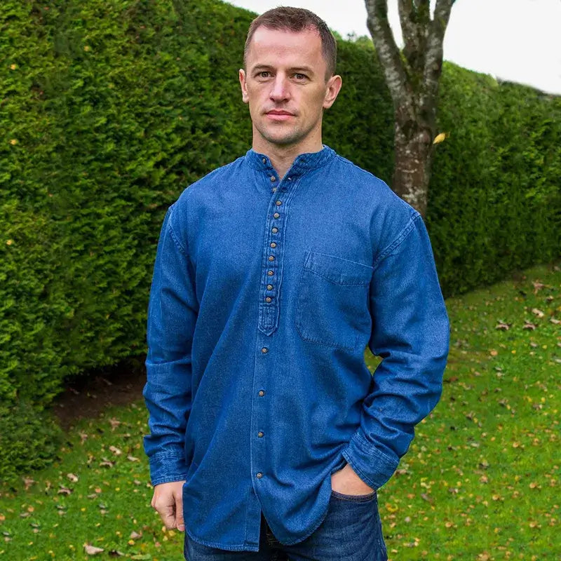 Denim Irish Grandfather's Banded Collar Shirt
