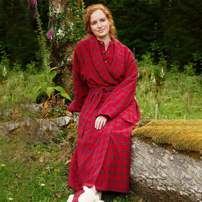 Women's Irish Cotton Flannel Robe- Royal Stewart Tartan Design