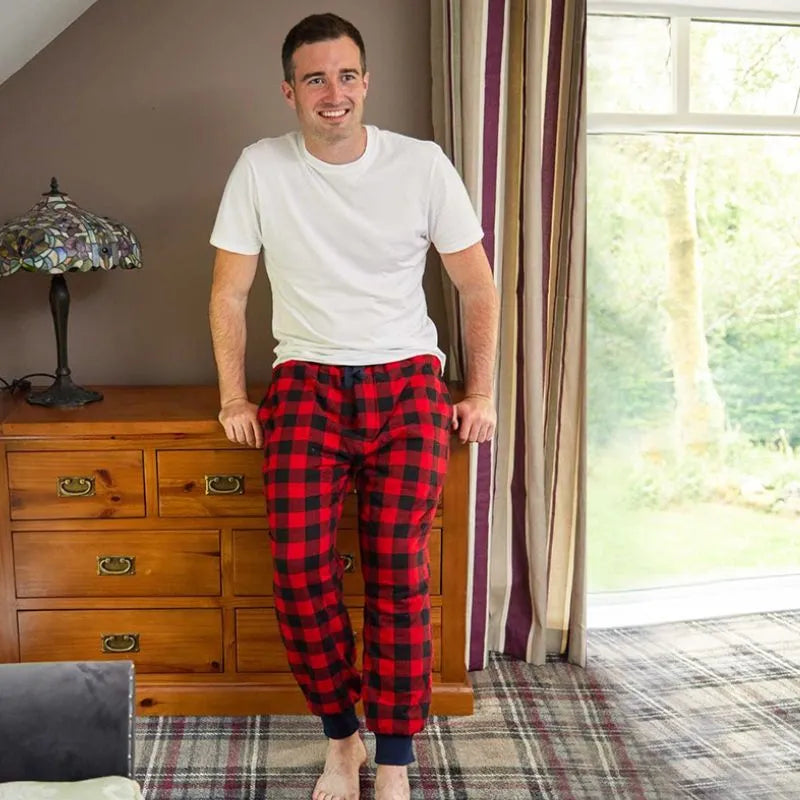 Fleece Men's Tartan Pajama Pants - Black/Red Check Fleece Men's Tartan Pajama Pants - Black/Red Check