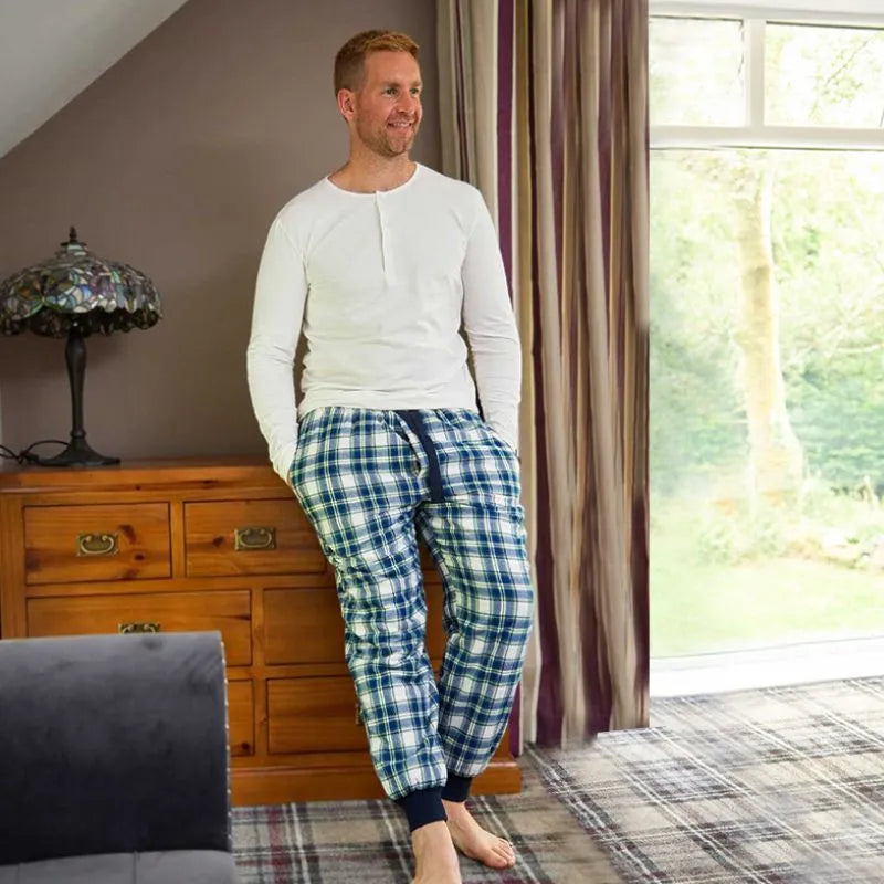 Fleece Men's Tartan Pajama Pants - Blue Check | Gaelsong – GaelSong