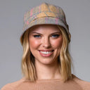 B10156YELLOWPINK Ladies Irish Tweed Flapper Cap Yellow Pink Gaelsong
