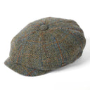 B10177 Handwoven Harris Tweed Bakerboy Cap Green Gaelsong