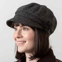 Pure Wool Ladies' Newsboy Cap Charcoal Herringbone Gaelsong