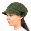 Pure Wool Ladies' Newsboy Cap Green Herringbone Gaelsong