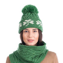 B10332 GREEN Colour Shamrock Knit Aran Bobble Hat Gaelsong
