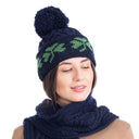 B10332 NAVY Colour Shamrock Knit Aran Bobble Hat Gaelsong