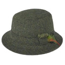 B10333 GREEN HERRINGBONE Colour Handcrafted Harris Tweed Irish Walking Hat Gaelsong