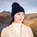 Bobble Aran Cable Knit Hat Navy Lifestyle Gaelsong
