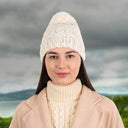 Bobble Aran Cable Knit Hat White Lifestyle Gaelsong