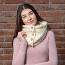 Honeycomb Aran Buttoned Snood Scarf White Lifestyle Gaelsong
