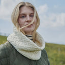 B30193 WHITE Colour SuperSoft Merino Cable Infinity Scarf Gaelsong