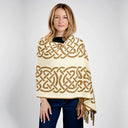 Fringed Celtic Knot Shawl in Fawn Brown Color Gaelsong