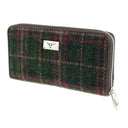 Women's Handwoven Harris Tweed Zip Wallet Green Plum Gaelsong
