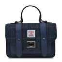 B40248 NAVY OVERCHECK Colour Handwoven Mini Harris Tweed Satchel Gaelsong