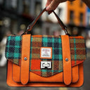 B40248 ORANGE BLUE TARTAN Colour Handwoven Harris Tweed Satchel Gaelsong