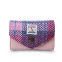 B40251 PINK BLUE TARTAN Colour Handwoven Small Women's Harris Tweed Wallet Gaelsong